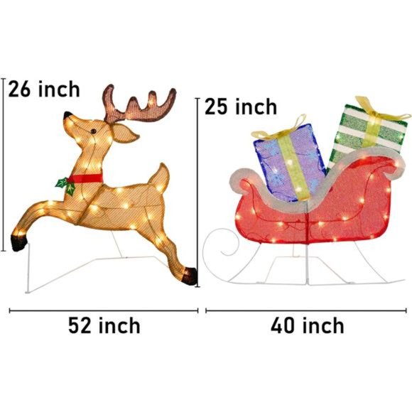 Christmas Outdoor Decoration Pre-Lit Lighted 2D Santa Sleigh Reindeer w - Picture 2 of 6